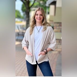 Warm Inside Cardigan with Pockets in Sand by Clara Sunwoo Medium EUC